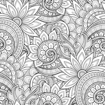 Vector Seamless Monochrome Floral Pattern Stock Illustration