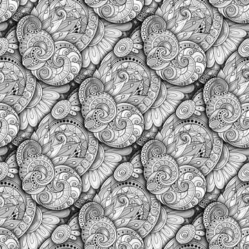 Vector Seamless Monochrome Floral Pattern Illustrazione stock
