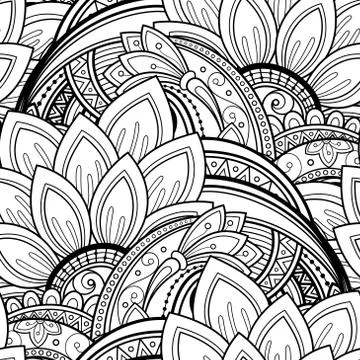 Vector Seamless Monochrome Floral Pattern Stock Illustration