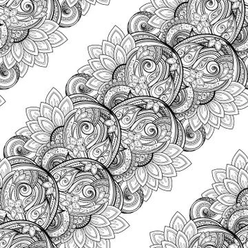 Vector Seamless Monochrome Floral Pattern Stock Illustration