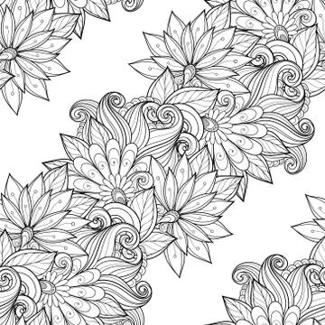 Vector Seamless Monochrome Floral Pattern Stock Illustration