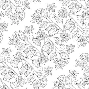 Vector Seamless Monochrome Floral Pattern Stock Illustration