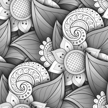 Vector Seamless Monochrome Floral Pattern Stockillustratie