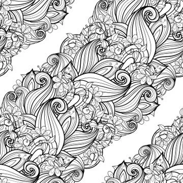 Vector Seamless Monochrome Floral Pattern Stock Illustration