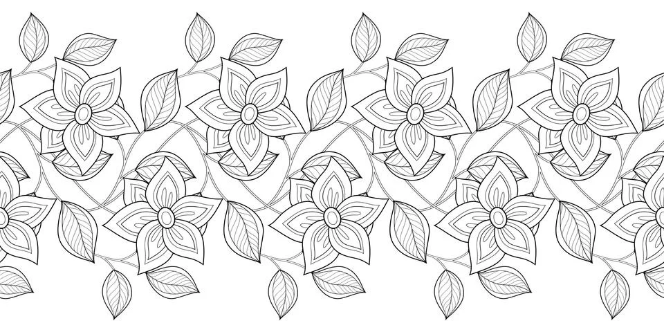 Vector Seamless Monochrome Floral Pattern Stock Illustration