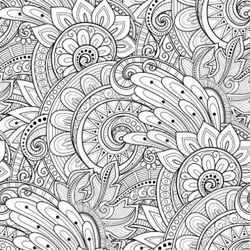 Vector Seamless Monochrome Floral Pattern Stock Illustration