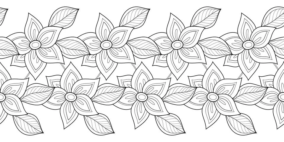 Vector Seamless Monochrome Floral Pattern Stock Illustration