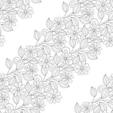 Vector Seamless Monochrome Floral Pattern Stock Illustration