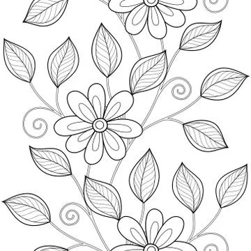 Vector Seamless Monochrome Floral Pattern Stock Illustration