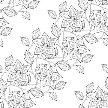 Vector Seamless Monochrome Floral Pattern イラスト素材