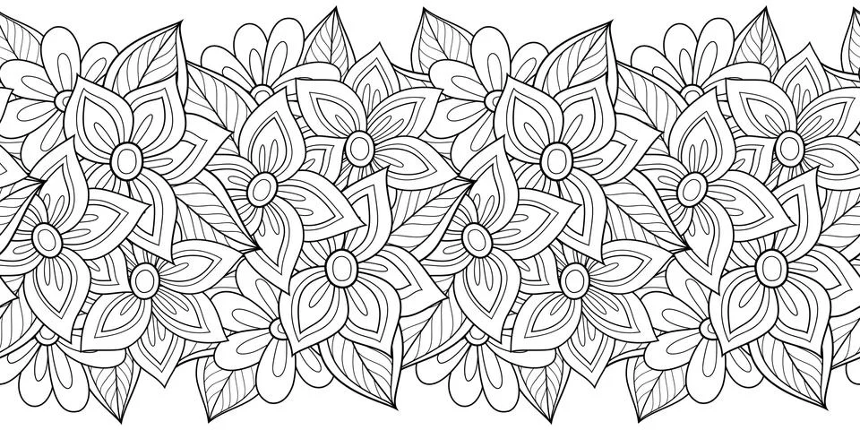 Vector Seamless Monochrome Floral Pattern 스톡 일러스트