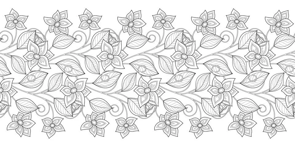 Vector Seamless Monochrome Floral Pattern Stock Illustration