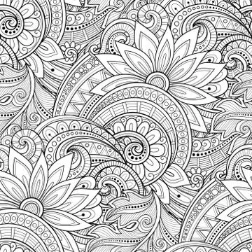 Vector Seamless Monochrome Floral Pattern Illustrazione stock