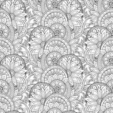 Vector Seamless Monochrome Floral Pattern Stock Illustration