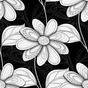 Vector Seamless Monochrome Floral Pattern Stockillustratie