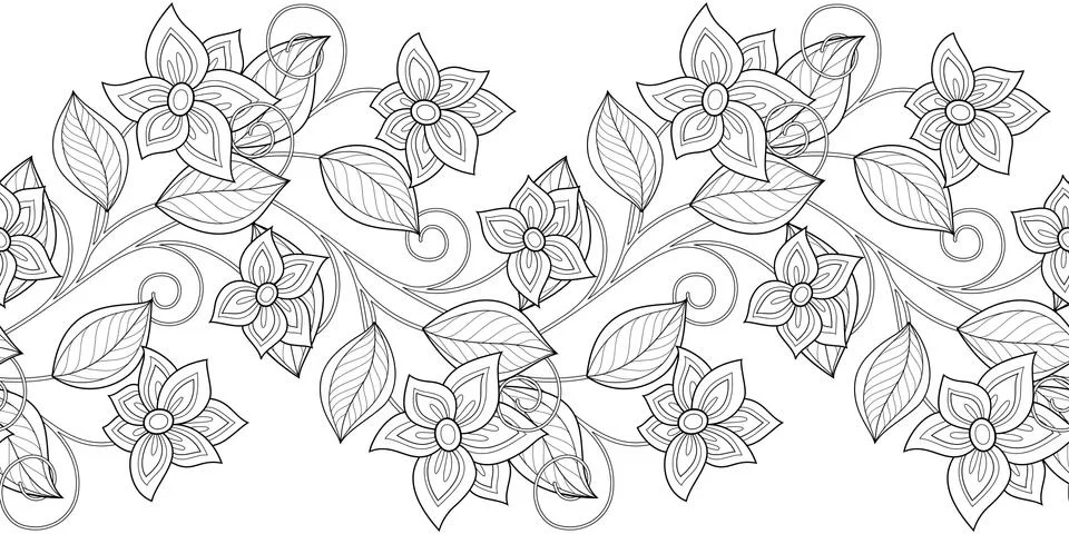 Vector Seamless Monochrome Floral Pattern Stock Illustration