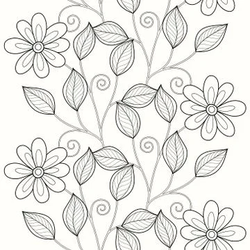 Vector Seamless Monochrome Floral Pattern Stock Illustration