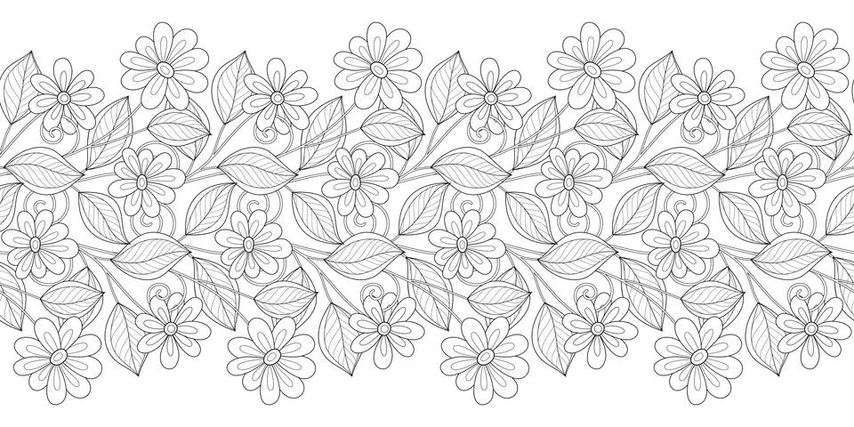 Vector Seamless Monochrome Floral Pattern Stock Illustration