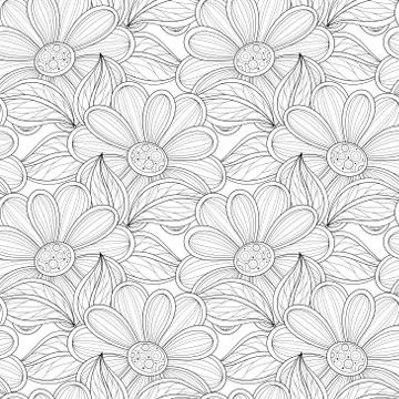 Vector Seamless Monochrome Floral Pattern イラスト素材