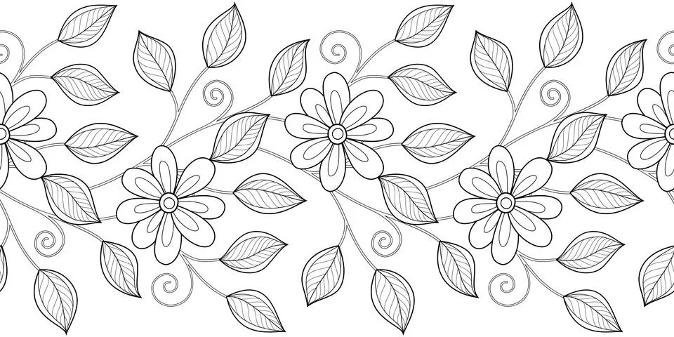 Vector Seamless Monochrome Floral Pattern Illustrazione stock