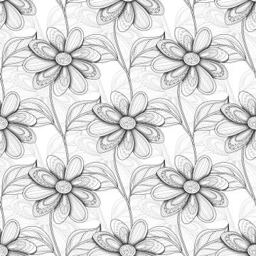 Vector Seamless Monochrome Floral Pattern Stock Illustration