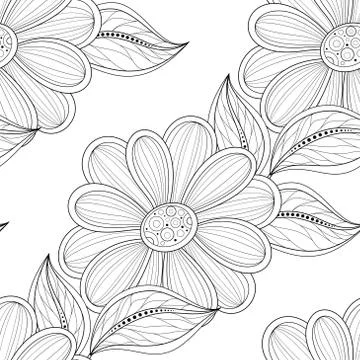 Vector Seamless Monochrome Floral Pattern イラスト素材