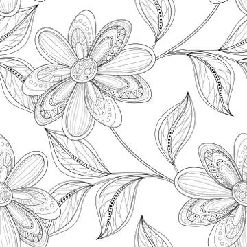 Vector Seamless Monochrome Floral Pattern Stock Illustration