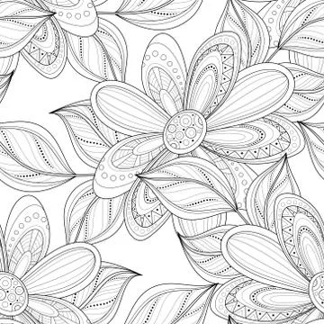 Vector Seamless Monochrome Floral Pattern Stock Illustration