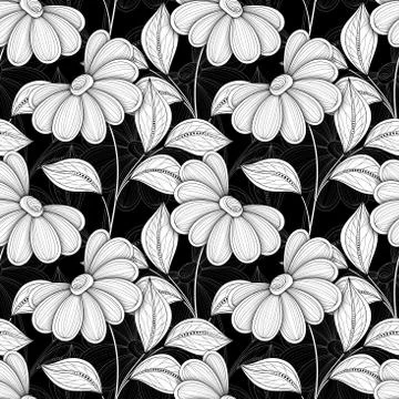 Vector Seamless Monochrome Floral Pattern Illustrazione stock