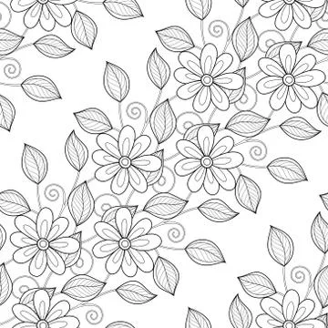 Vector Seamless Monochrome Floral Pattern Stock Illustration