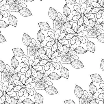 Vector Seamless Monochrome Floral Pattern Stock Illustration