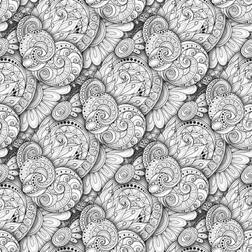 Vector Seamless Monochrome Floral Pattern Illustrazione stock