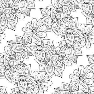 Vector Seamless Monochrome Floral Pattern Stock Illustration