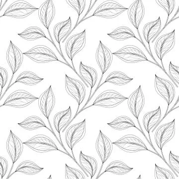 Vector Seamless Monochrome Floral Pattern Stock Illustration
