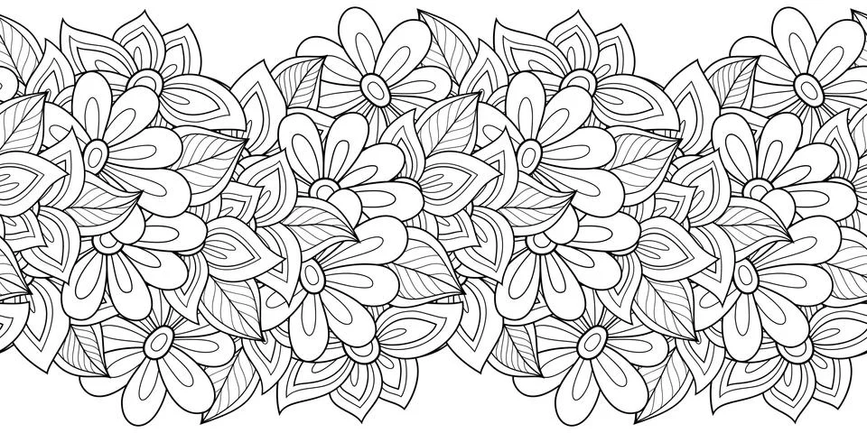 Vector Seamless Monochrome Floral Pattern Stock Illustration