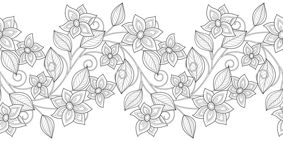 Vector Seamless Monochrome Floral Pattern Stock Illustration