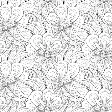 Vector Seamless Monochrome Floral Pattern Stock Illustration