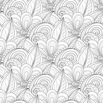 Vector Seamless Monochrome Floral Pattern Stock Illustration