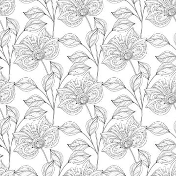 Vector Seamless Monochrome Floral Pattern イラスト素材