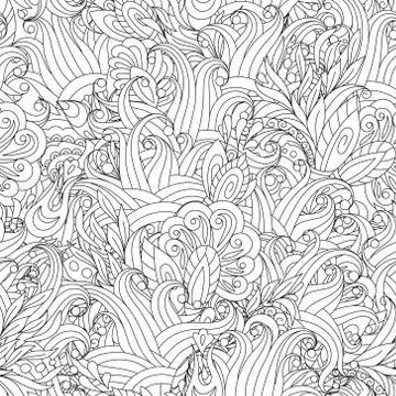 Vector Seamless Monochrome Floral Pattern. Hand Drawn Floral Texture, Decorative Illustrazione stock