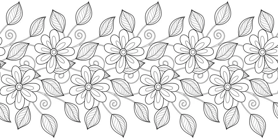 Vector Seamless Monochrome Floral Pattern Stock Illustration