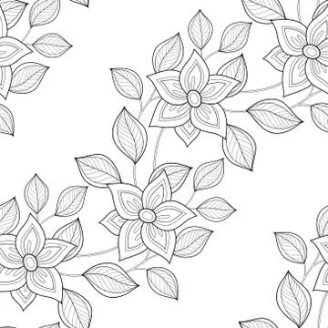 Vector Seamless Monochrome Floral Pattern Stock Illustration