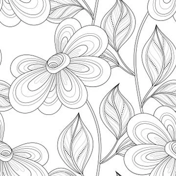 Vector Seamless Monochrome Floral Pattern Stock Illustration