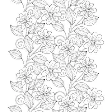 Vector Seamless Monochrome Floral Pattern Stock Illustration