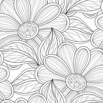 Vector Seamless Monochrome Floral Pattern Stock Illustration