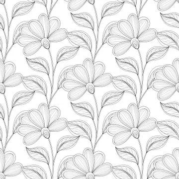 Vector Seamless Monochrome Floral Pattern Stock Illustration