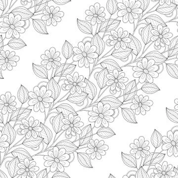 Vector Seamless Monochrome Floral Pattern イラスト素材