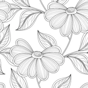 Vector Seamless Monochrome Floral Pattern イラスト素材