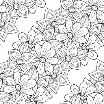 Vector Seamless Monochrome Floral Pattern Stock Illustration