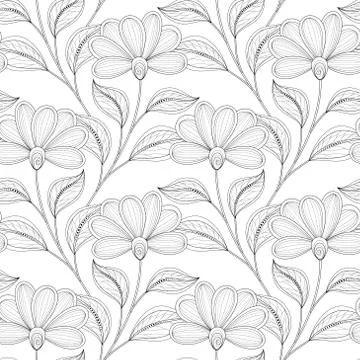 Vector Seamless Monochrome Floral Pattern Stock Illustration